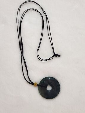 Nephrite Jade Handcrafted Donut Necklace w/Carved Accent